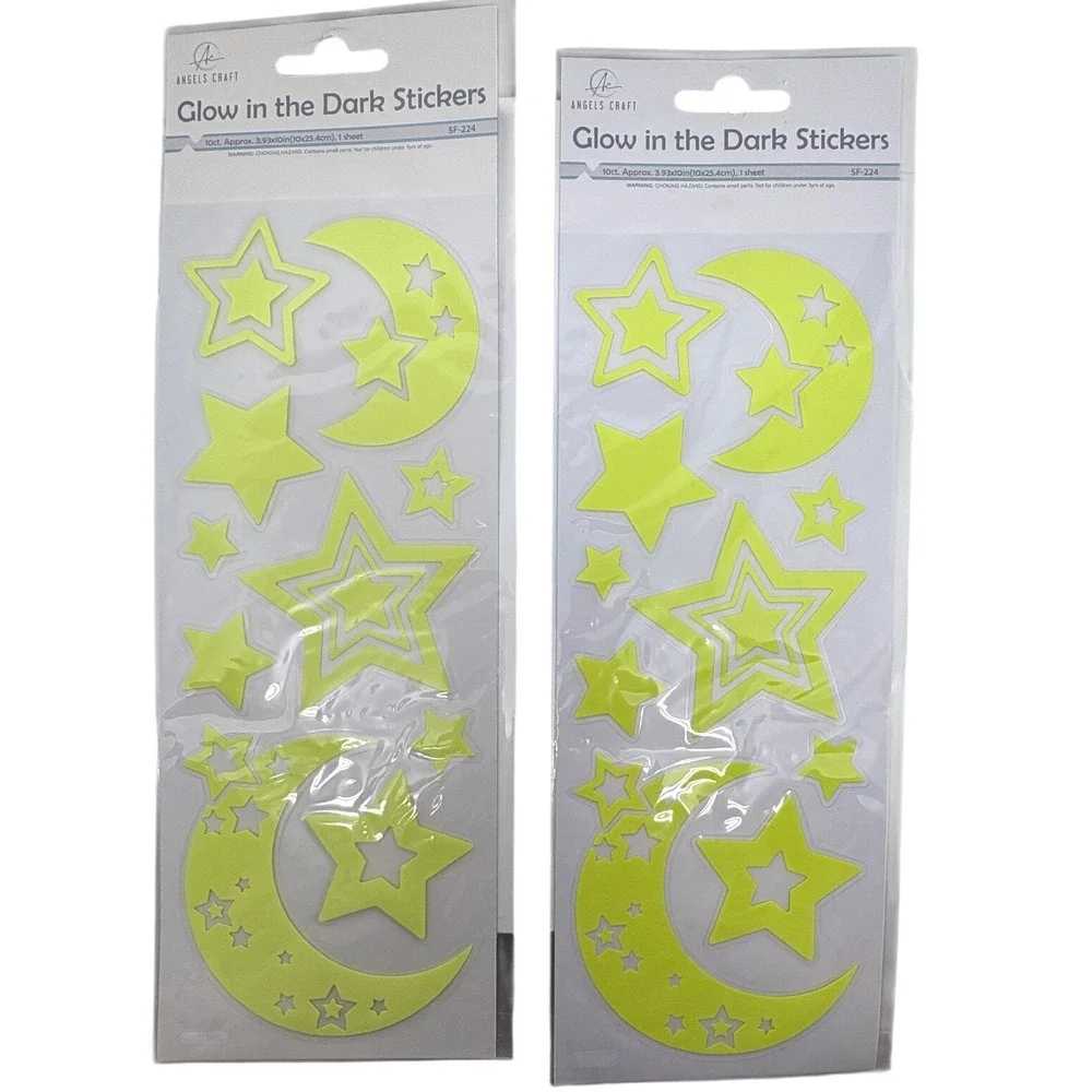 Angels Craft Glow in the Dark Stickers Moon and Stars SF-224 2 Pack Celestial